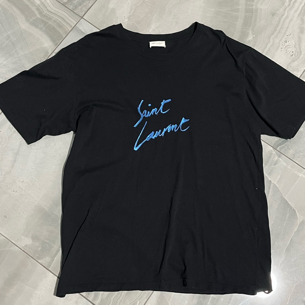 Saint Laurent Black T-Shirt with Blue Logo